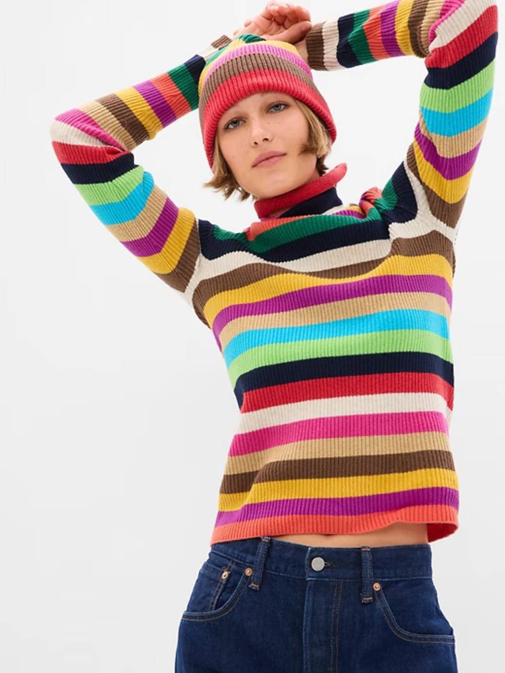 GAP • CashSoft Rib Turtleneck Sweater Happy Stripe Tall